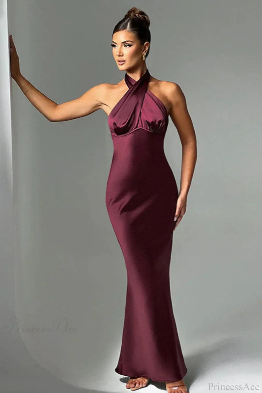 Satin Halter High Waist Fitted Party Dress