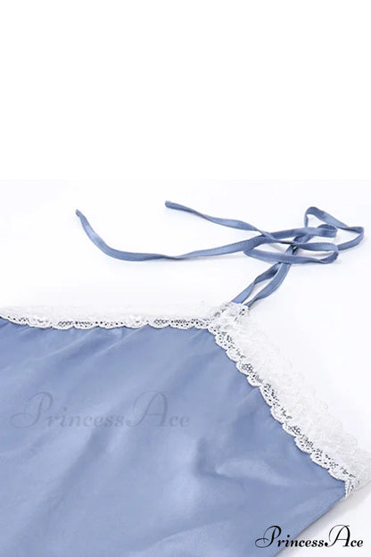 Satin Halter Lace Patchwork Dress