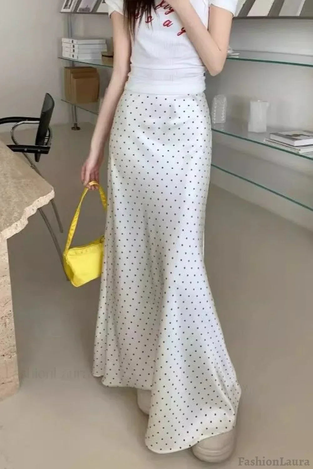Satin Polka Dot High Waist Mermaid Skirt