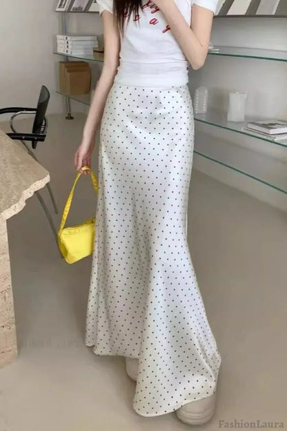 Satin Polka Dot High Waist Mermaid Skirt
