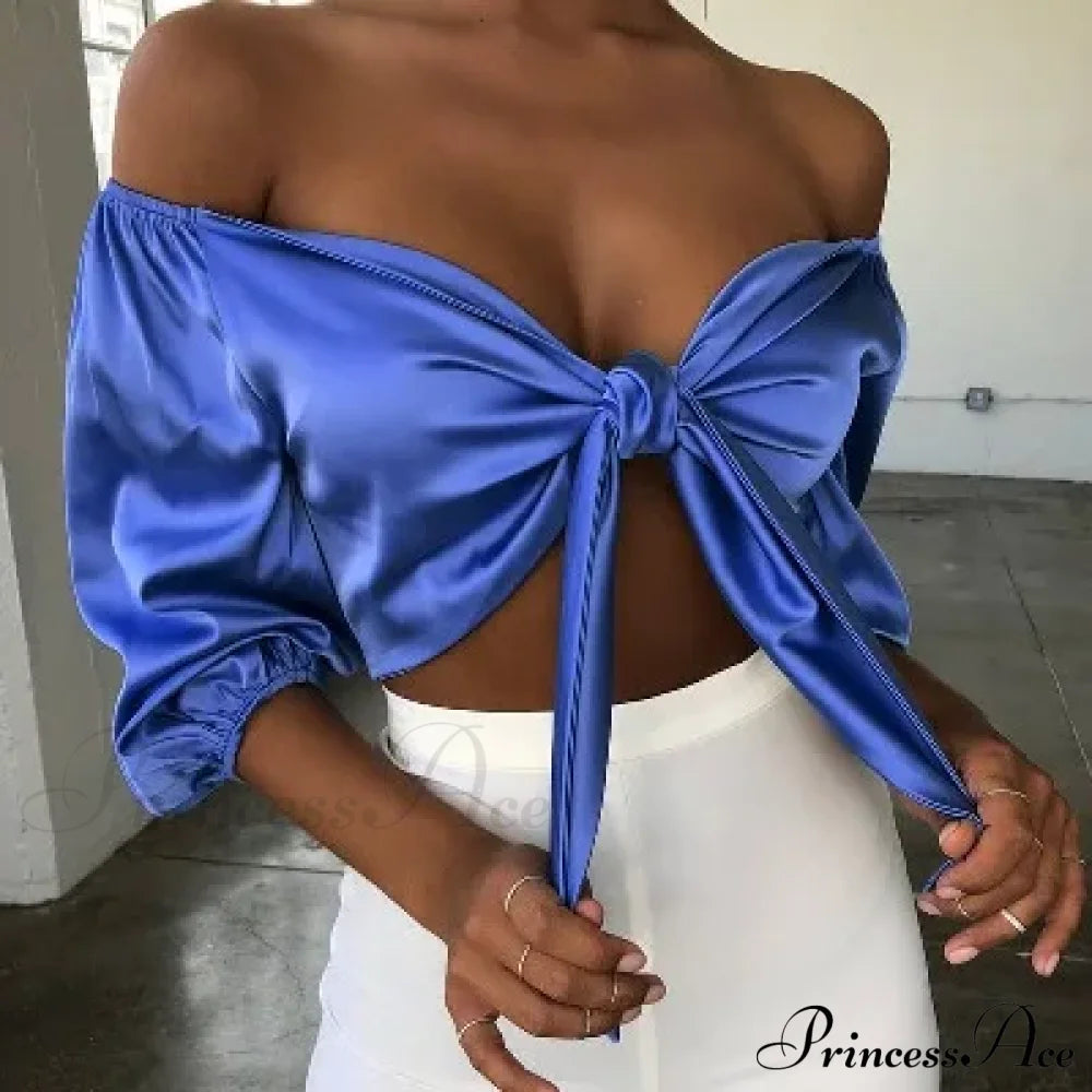 Satin Slik Crop Women Bow Sashes V Neck Crop Sleeveless Half Sleeve Cropped Backless cropped feminino Tank top