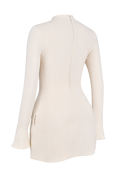 Mock Neck Long Sleeve Flap Pocket Structured Mini Dress