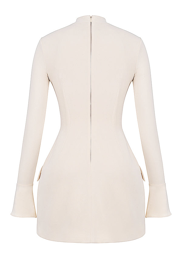 Mock Neck Long Sleeve Flap Pocket Structured Mini Dress