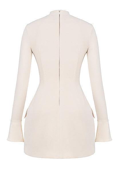 Mock Neck Long Sleeve Flap Pocket Structured Mini Dress