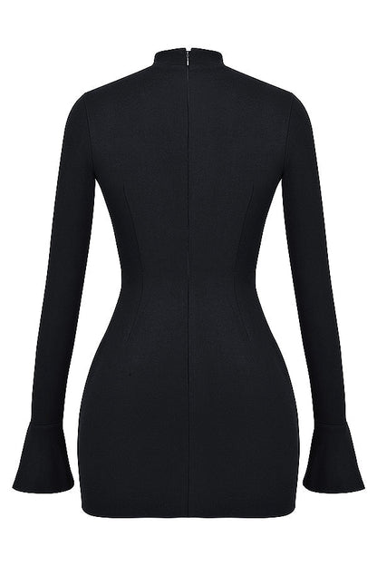 Mock Neck Long Sleeve Flap Pocket Structured Mini Dress