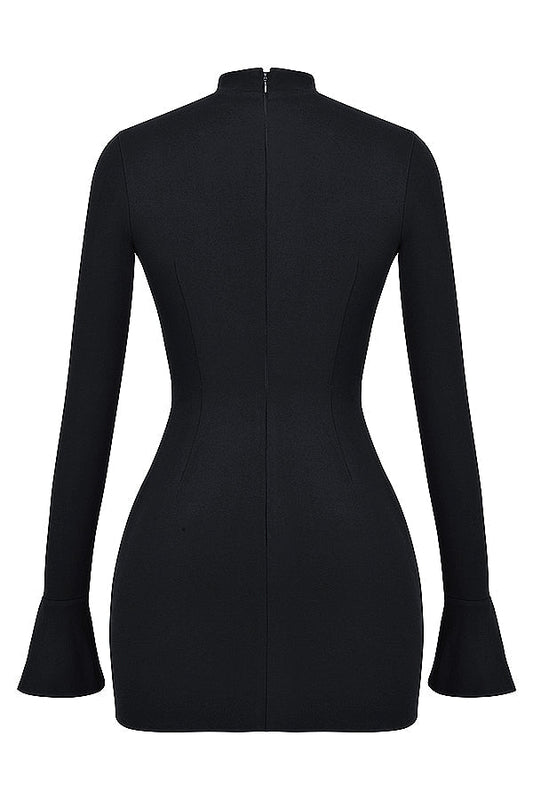 Mock Neck Long Sleeve Flap Pocket Structured Mini Dress