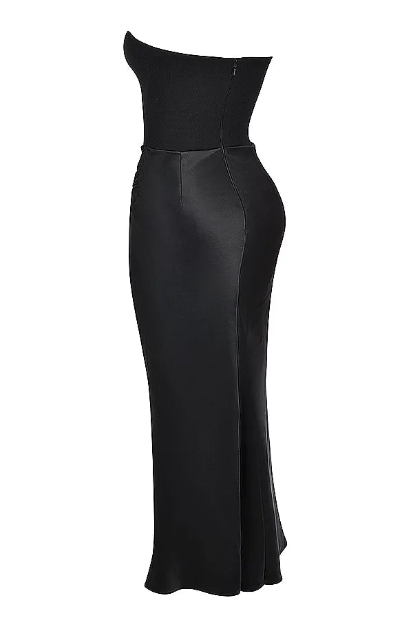 Strapless Pointed Sweetheart Corset Ruched Waist Column Maxi Gown