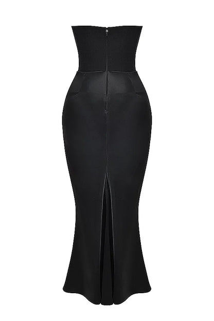 Strapless Pointed Sweetheart Corset Ruched Waist Column Maxi Gown