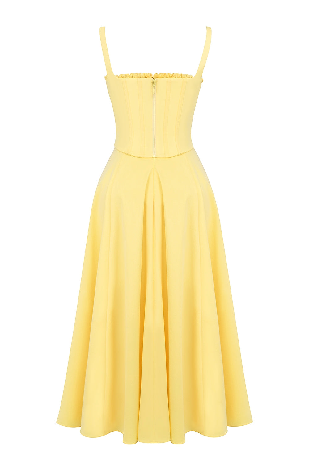 Corset Bodice Tie Strap Ruffle Trim High Slit Midi Dress