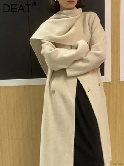 Scarf Collar Double-Breasted Wool Overcoat