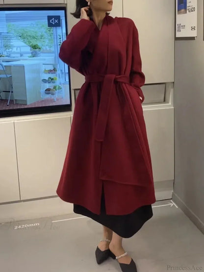 Scarf Collar Double-Breasted Wool Overcoat