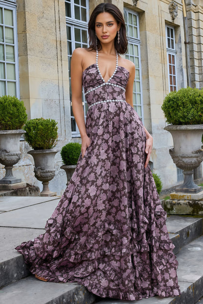 Winont Printed Sleeveless Beaded Maxi Dress