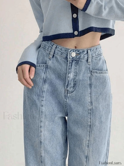 Seam Detail Washed Boyfriend Jeans
