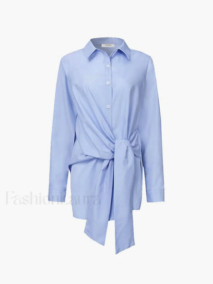 Semi-Sheer Button Down Tied Long Shirt