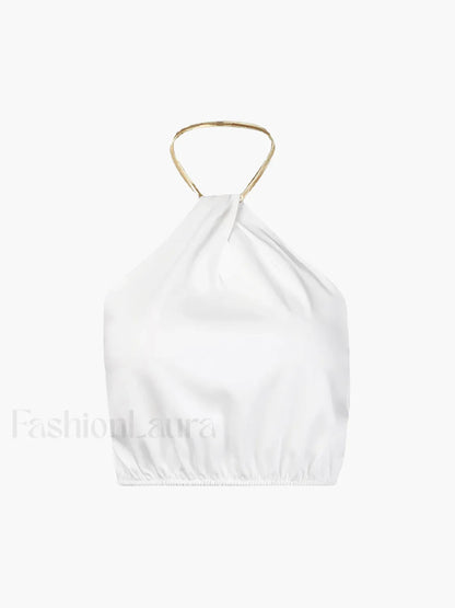 Semi-Sheer Halter Crop Sleeveless Top