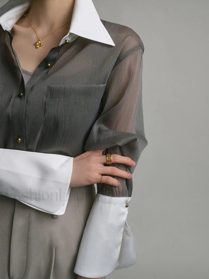 Semi-Sheer Leisure See Through Shirt With Cami Top