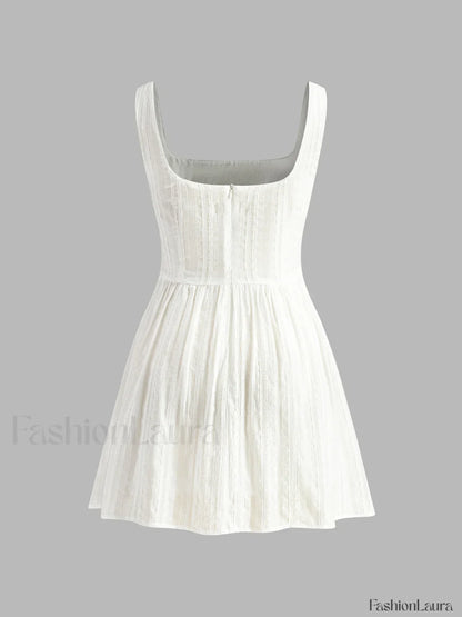 Semi-Sheer Solid Square Neckline Short Dress