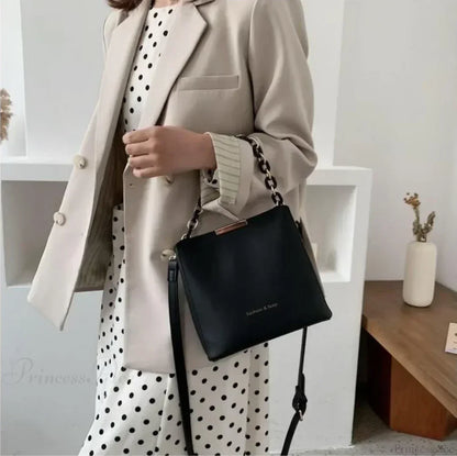 Senior Leather Chain Bucket Shoulder Crossbody