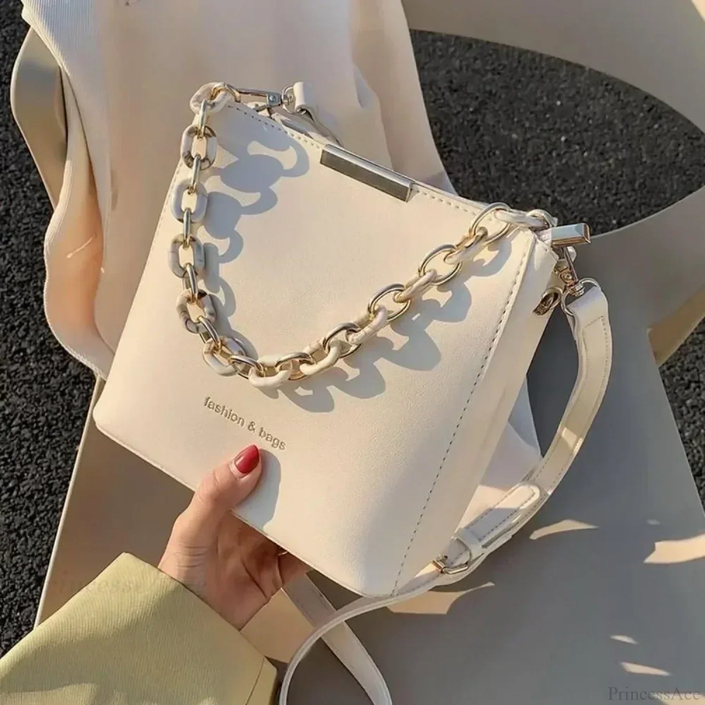 Senior Leather Chain Bucket Shoulder Crossbody
