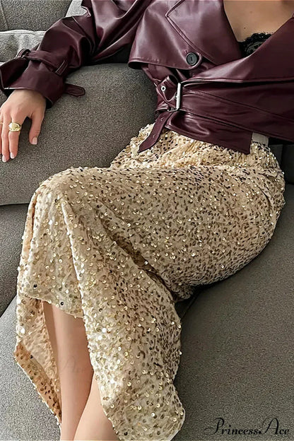 Sequin High Waist Midi Skirt