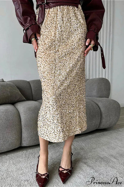 Sequin High Waist Midi Skirt