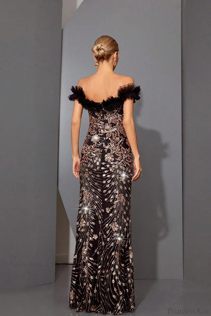 Sequin Off-the-Shoulder Fitted Mermaid Evening Dress