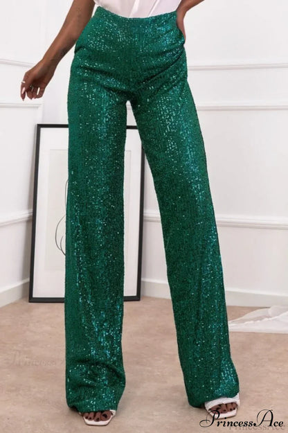 Sequin Slim-Fit Straight Casual Pants