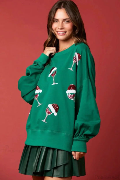 Sequined Crew Neck Pullover Sweatshirt
