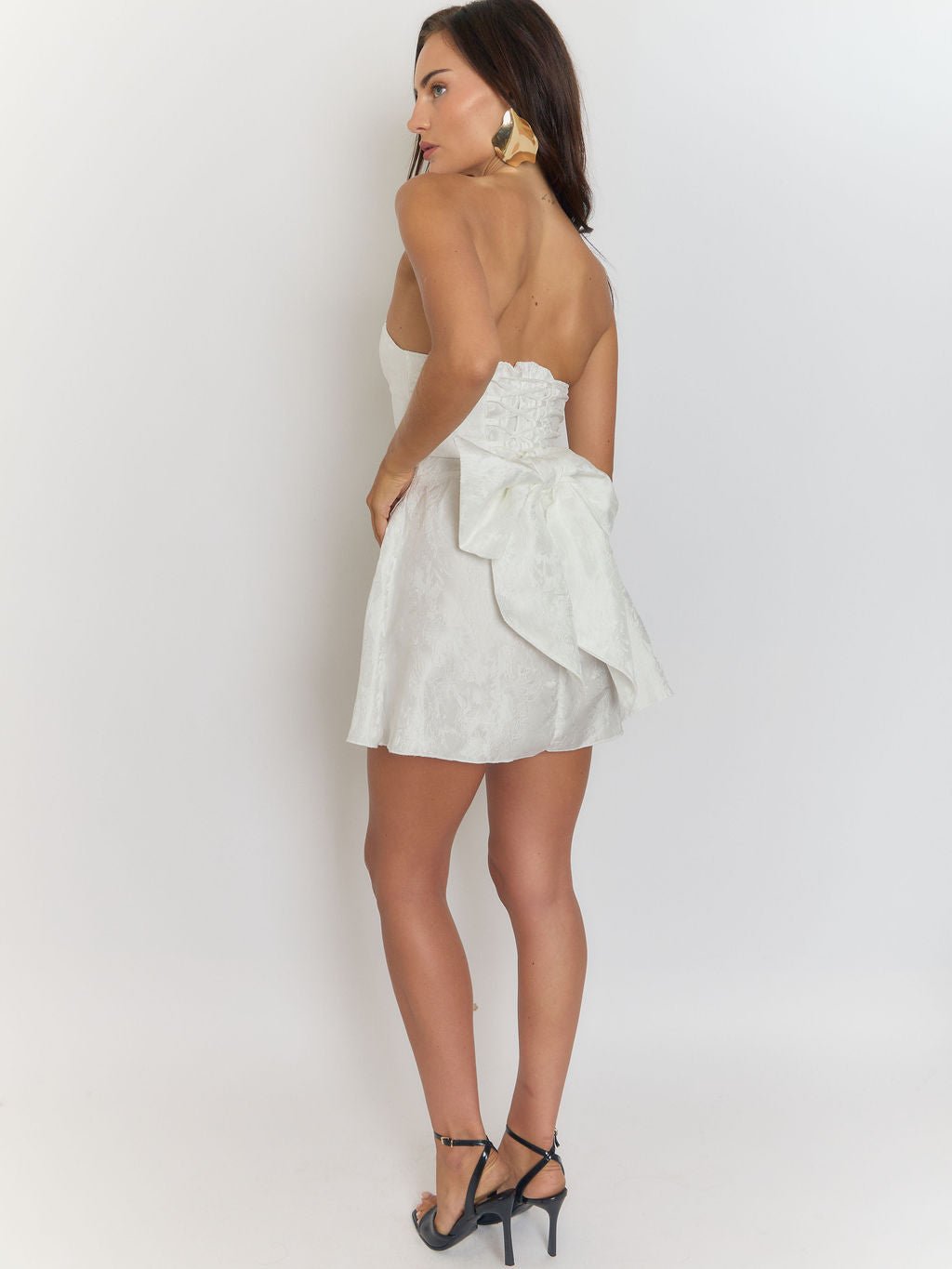 Jacquard Floral Embossed Strapless Bandeau Mini Dress