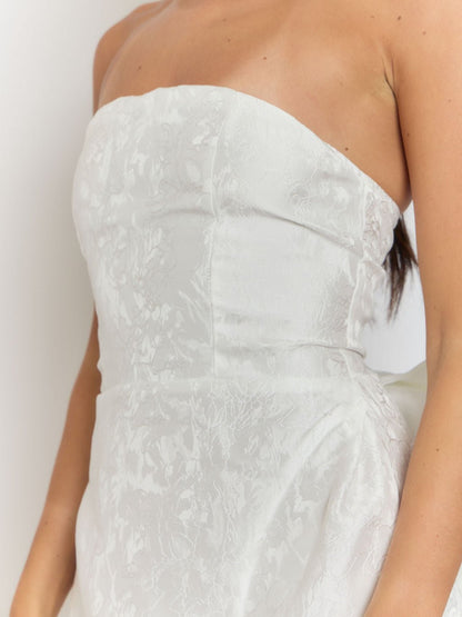 Jacquard Floral Embossed Strapless Bandeau Mini Dress