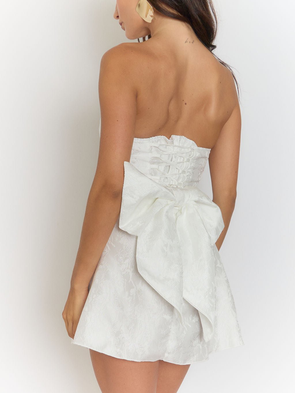 Jacquard Floral Embossed Strapless Bandeau Mini Dress