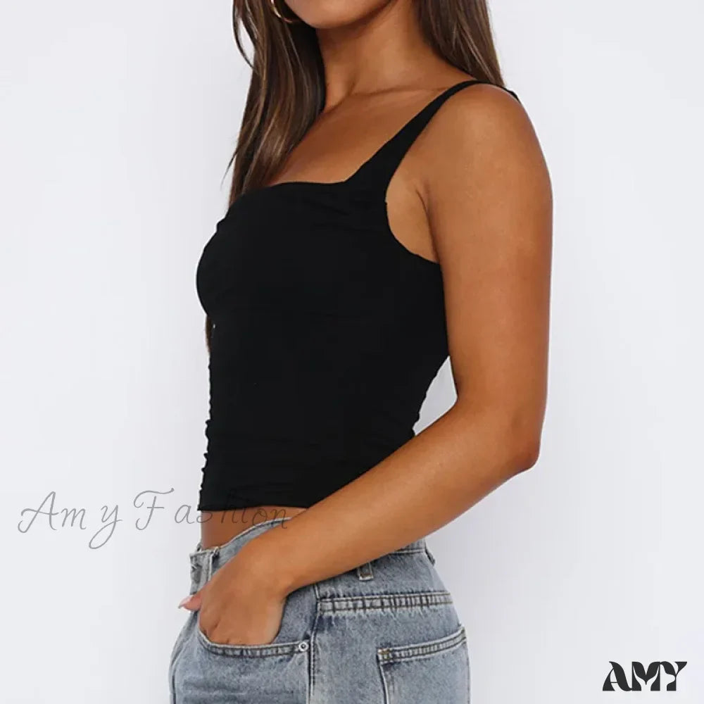 Sexy Backless Streetwear Casual Slim Sleeveless Fashion Fold Crop Top