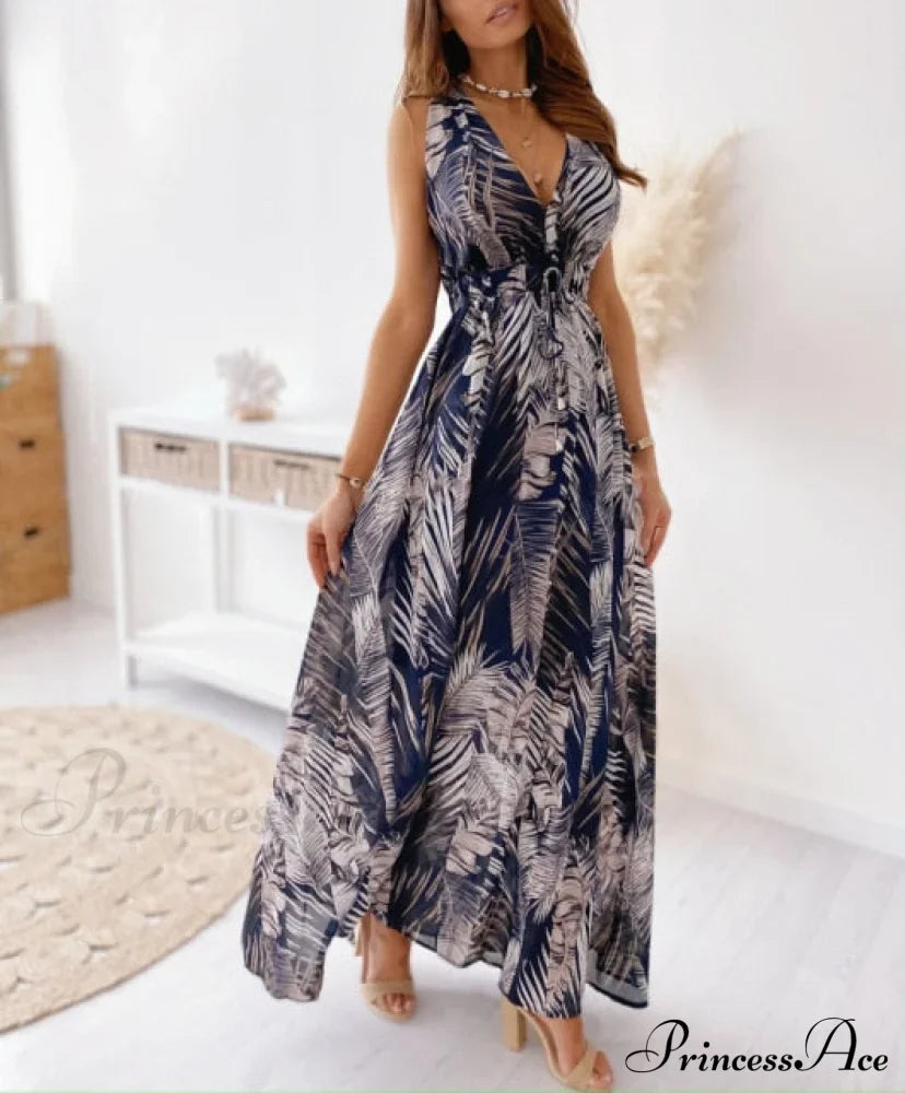 Sexy Deep V-Neck Ankle-Length Beach Party Dress