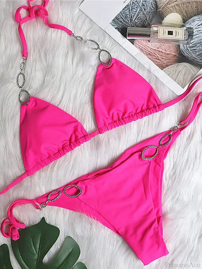 Sexy Halter Diamond Bikini Set