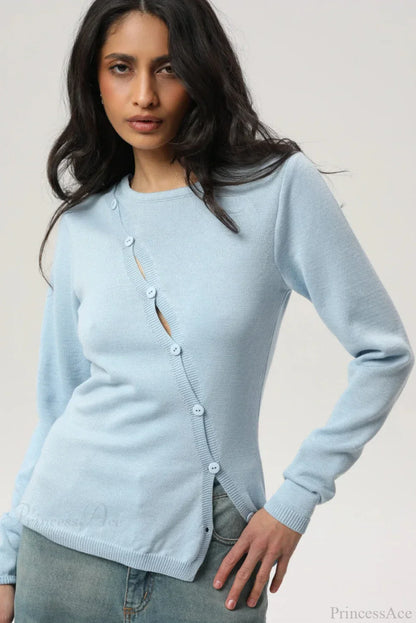Sexy Irregular Crew Neck Long Sleeve Knit Sweater