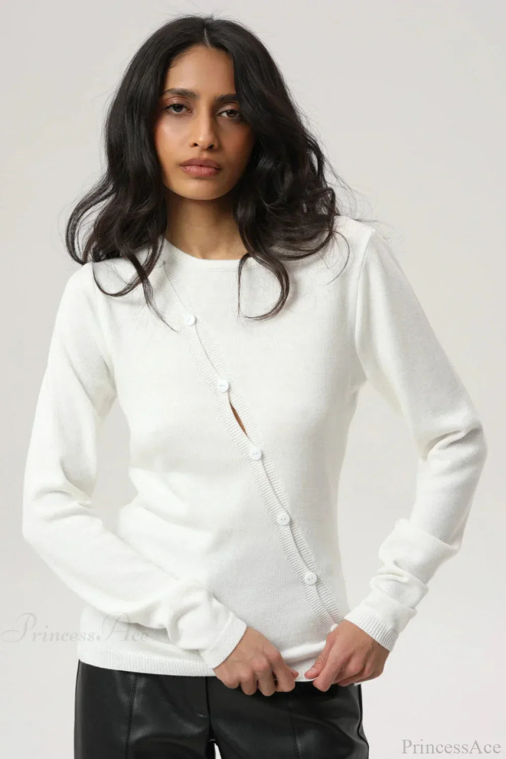 Sexy Irregular Crew Neck Long Sleeve Knit Sweater