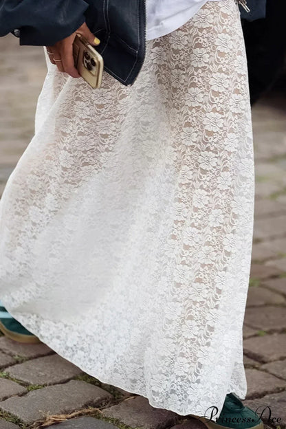 Sexy Sheer Floral Jacquard Long Skirt