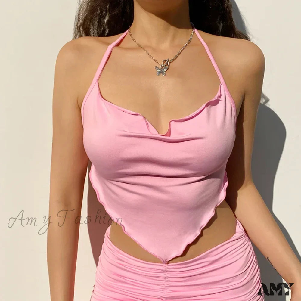 Sexy Sleeveless Backless Lacing Spaghetti Strap Halter Crop Top