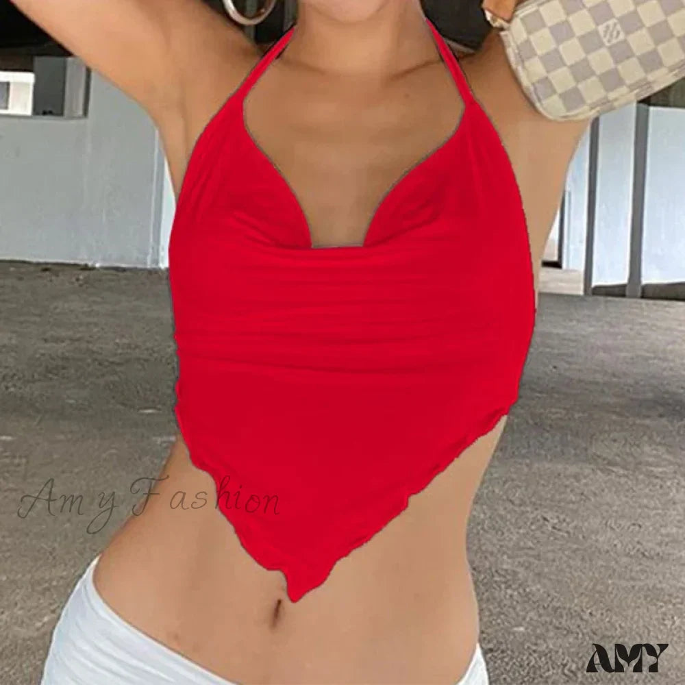 Sexy Sleeveless Backless Lacing Spaghetti Strap Halter Crop Top