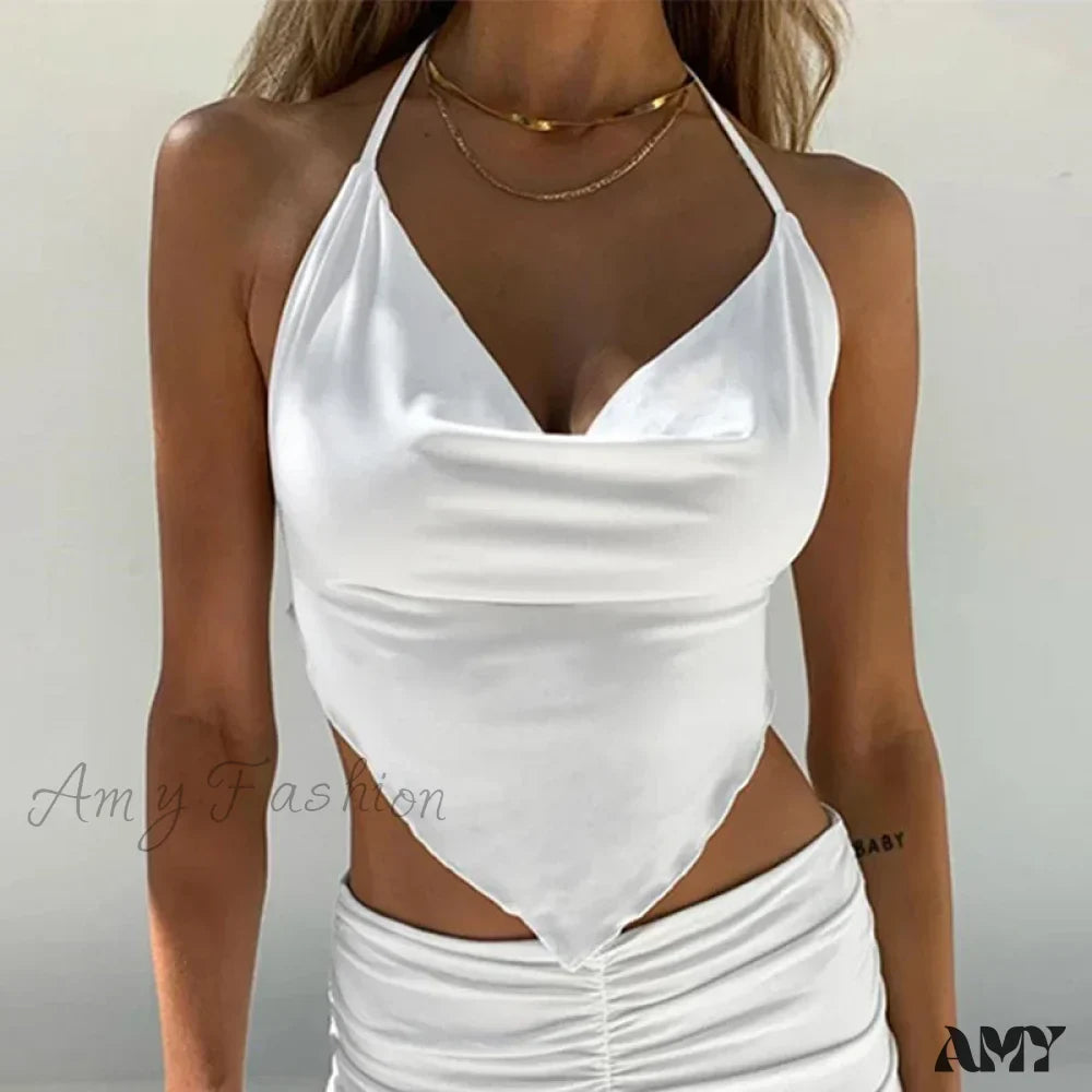 Sexy Sleeveless Backless Lacing Spaghetti Strap Halter Crop Top
