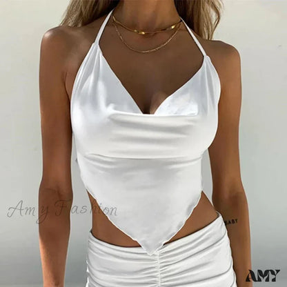 Sexy Sleeveless Backless Lacing Spaghetti Strap Halter Crop Top