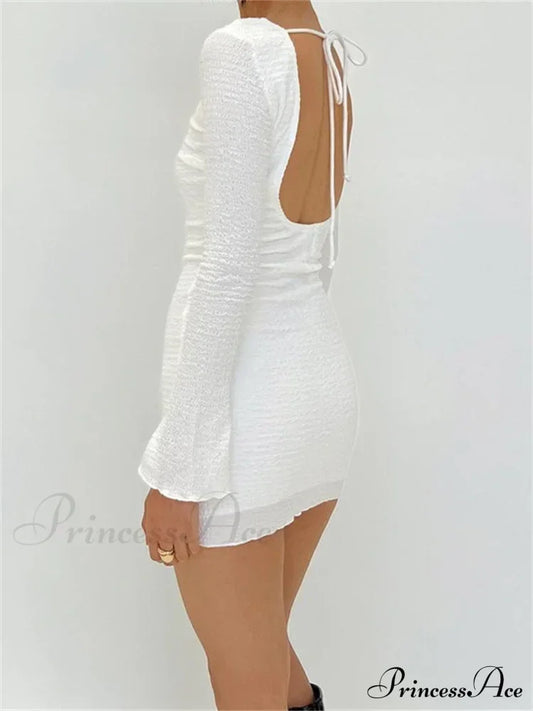 Sexy Solid Bodycon Solid Color Long Sleeve Spring Mini Dress