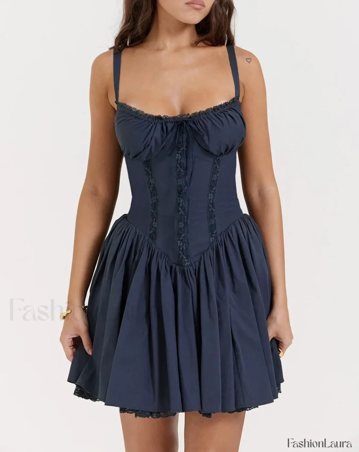 Sexy Strapless Sling Dress for Summer Women's 2024 NEW Lace-up High Waist Lace floral print A-line Mini Dress