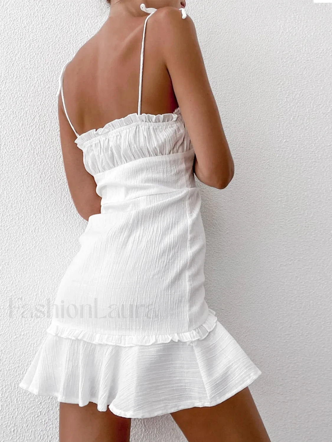 Sexy V-Neck Ruffle Skirt Modern Tight Sling Short Dress