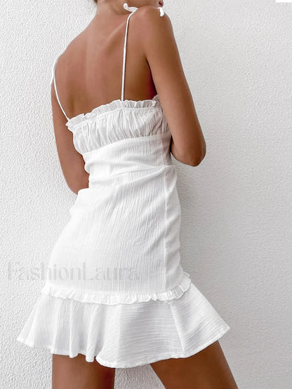 Sexy V-Neck Ruffle Skirt Modern Tight Sling Short Dress