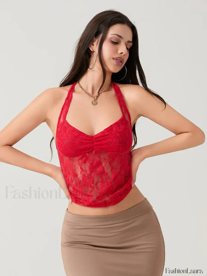 Sheer Floral Halter Crop Top