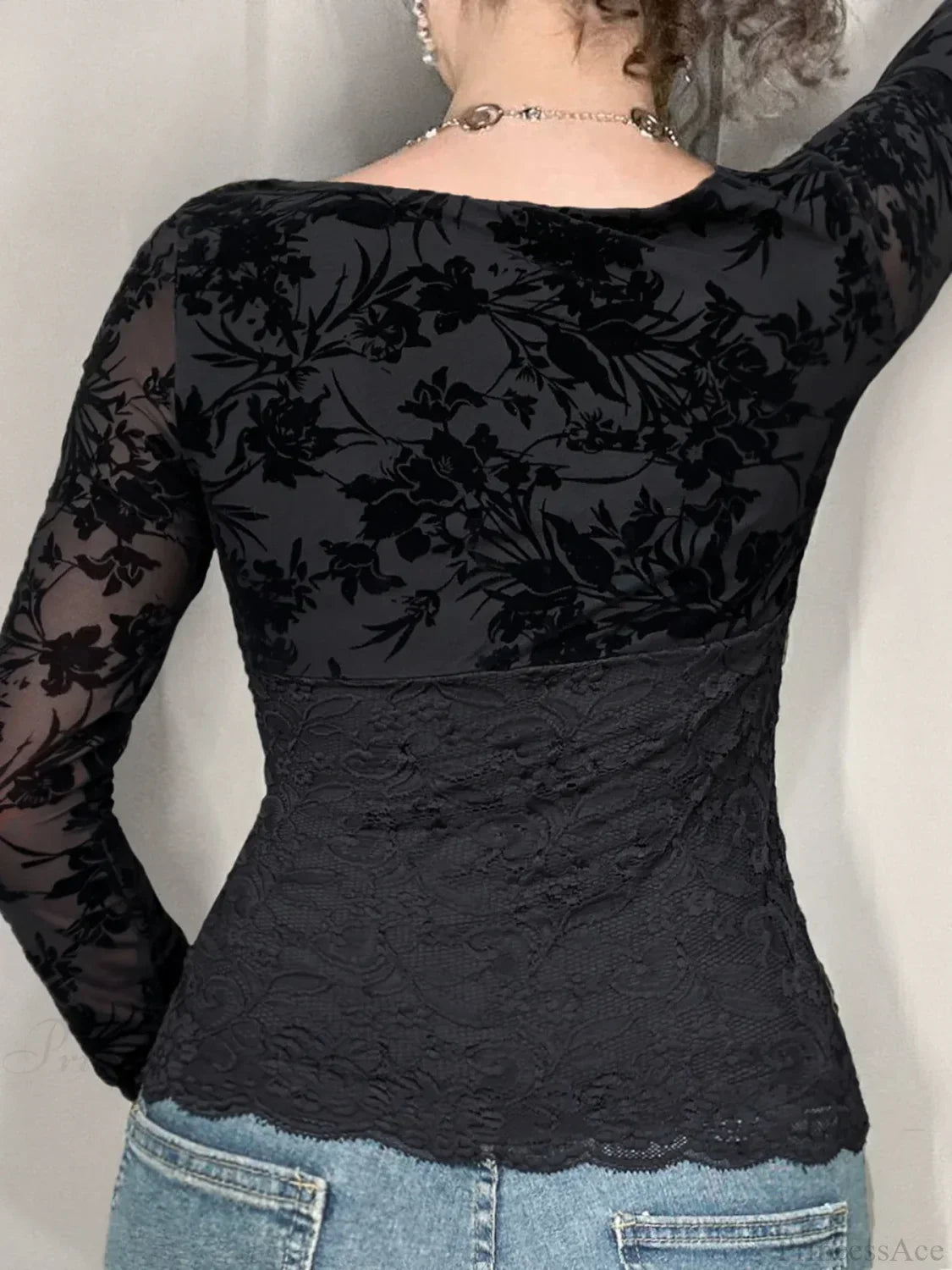 Sheer Lace V-neck Knit Top