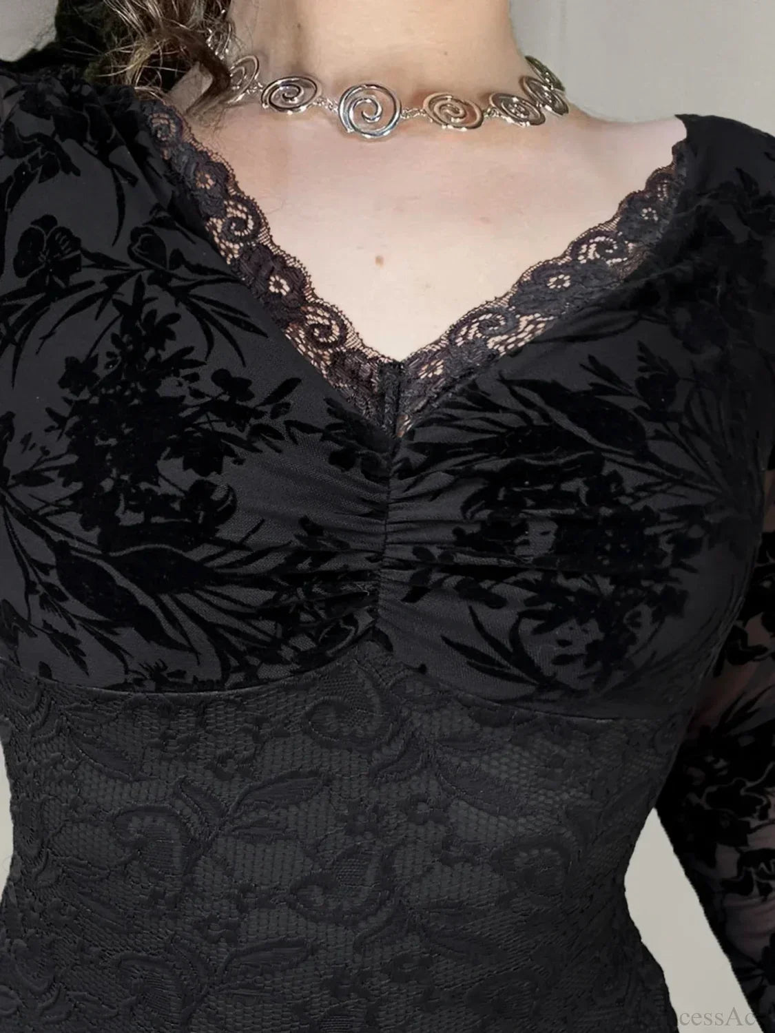 Sheer Lace V-neck Knit Top
