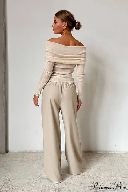 Sheer Off-Shoulder Fitted Solid Pullover Knit Top