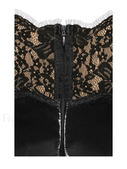 Shelby Black Vegan Leather Graceful with Lace Mini Dress